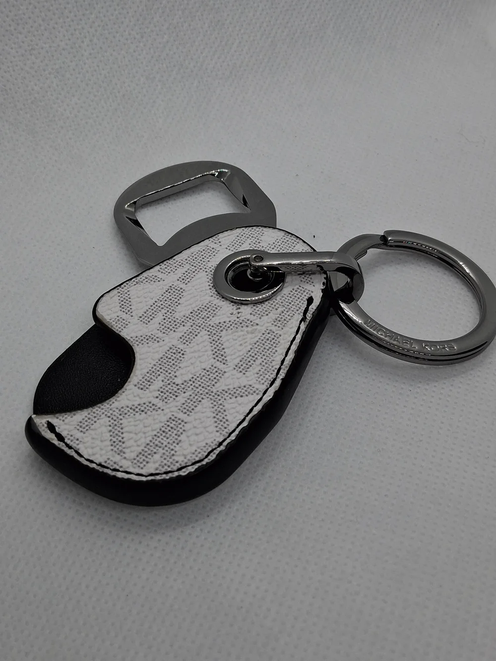 Michael Kors White and Black Logo Accent Leather Key Fob